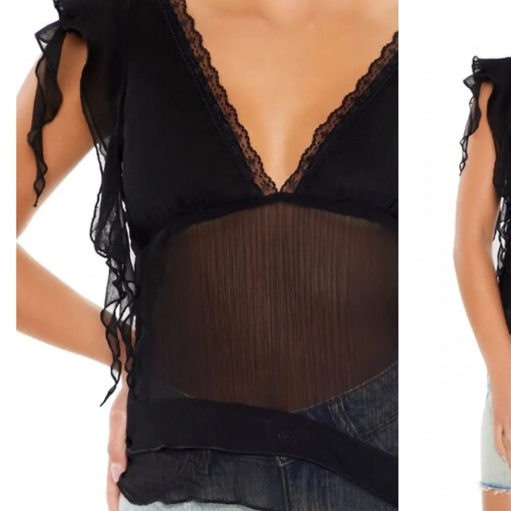 Lace-Trim Plunging Chiffon Top - Picture 4 of 7